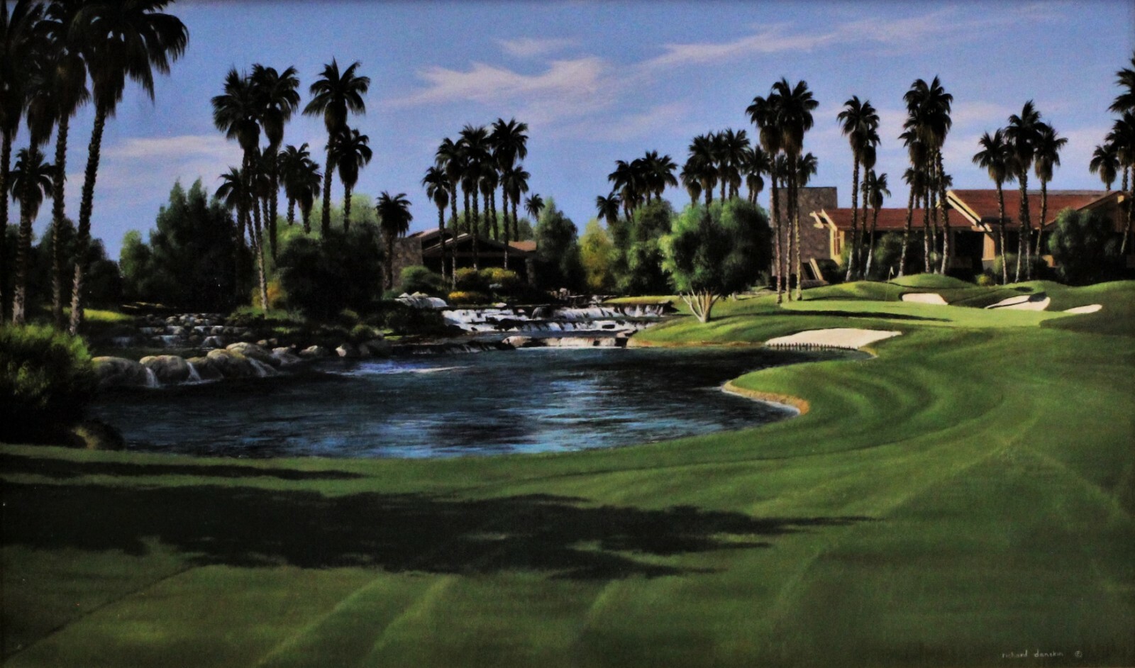 Original RICHARD DANSKIN Oil Painting Lakes Country Club 18th Hole Golf Course