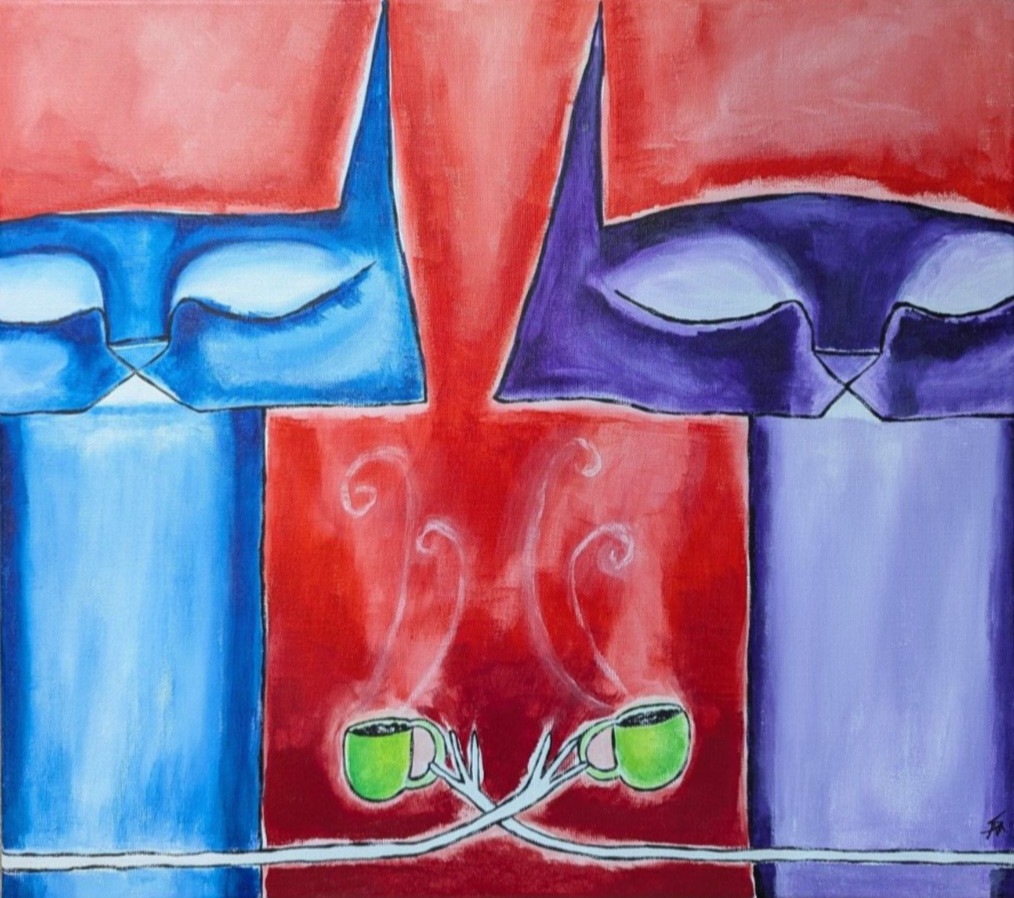 Cat Painting Original Coffee Cups Modern Contemporary Folk Art Samantha McLean