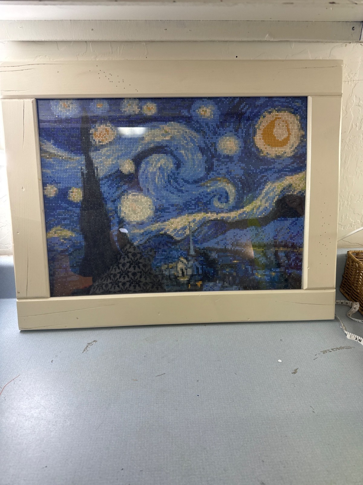Framed «Starry Night» Mosaic Art With White Wooden Frame 19″ X 24″ Diamond Paint