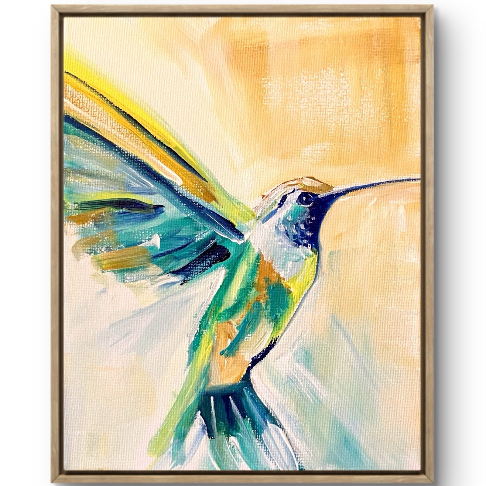 TITA PAINTZ Hummingbirds Teal Earth Tones Hand Painted Wall Art 8×10 Canvas