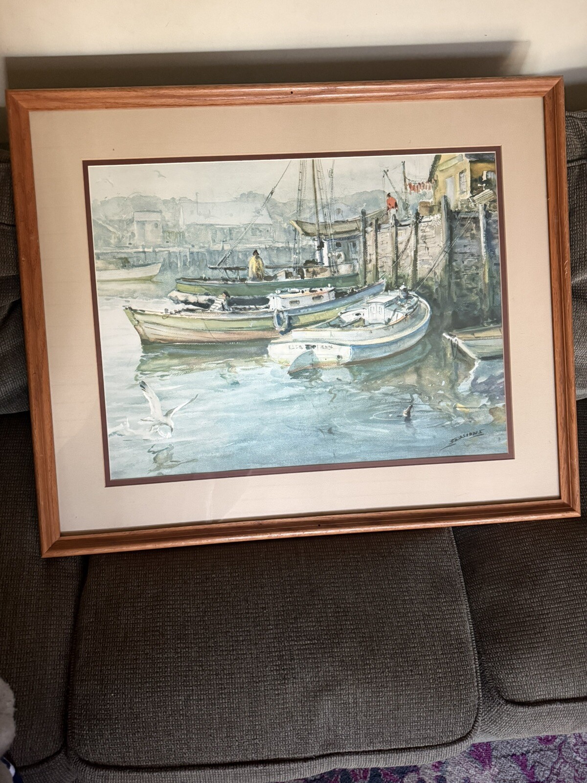 James Milton Sessions Picture “Misty Morning“Harbor And Sailboat Print vintage