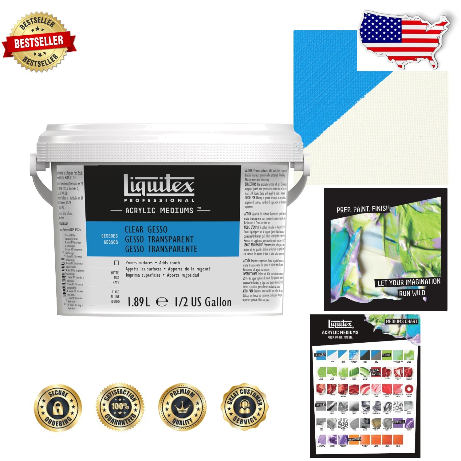 Clear Gesso 64oz Bucket, Acrylic Liquid Medium, Ideal for Paper & Canvas