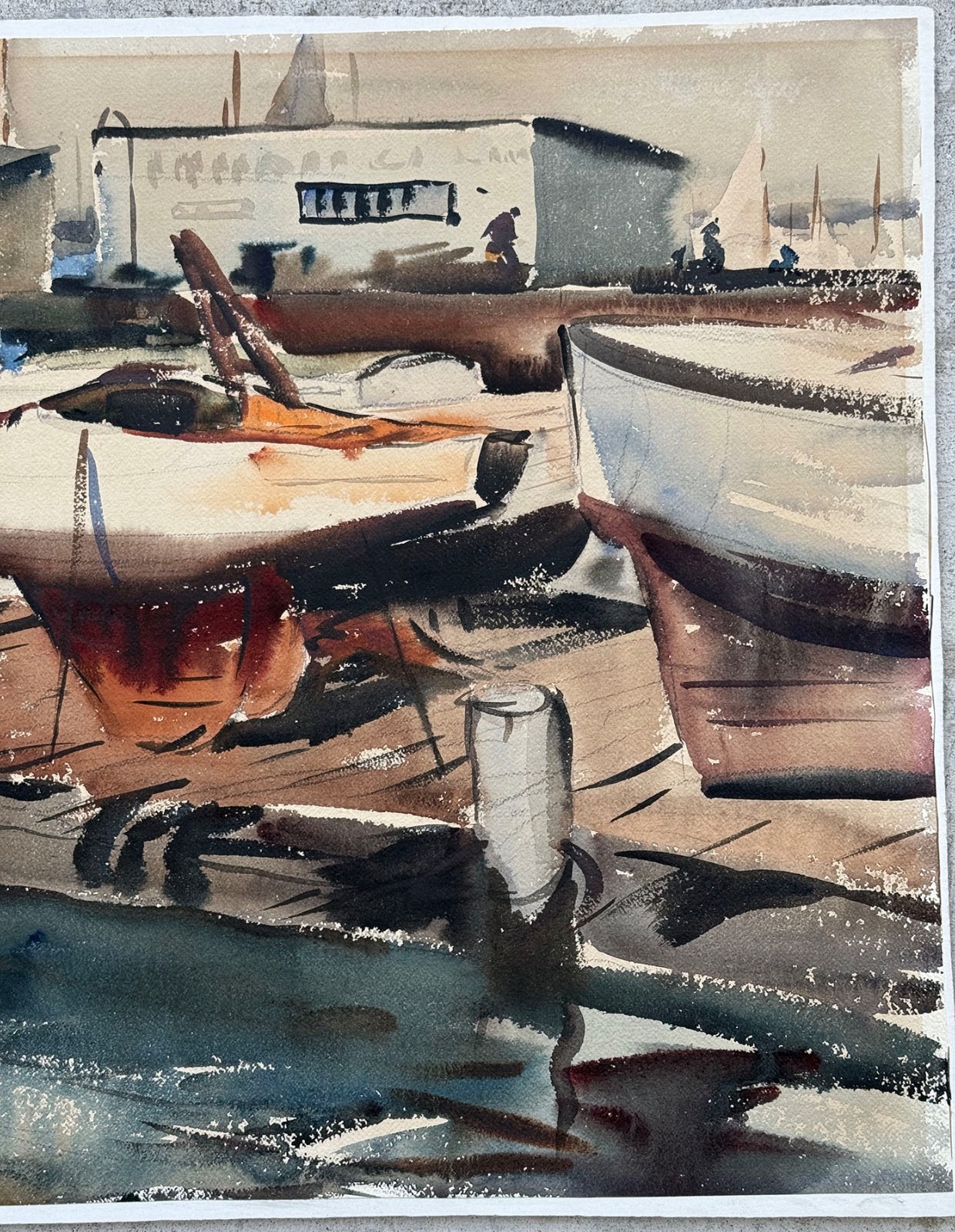 1950s Harbor Docks painting MAURICE LOGAN SOCIETY OF SIX CaLiFoRnia Regionalist