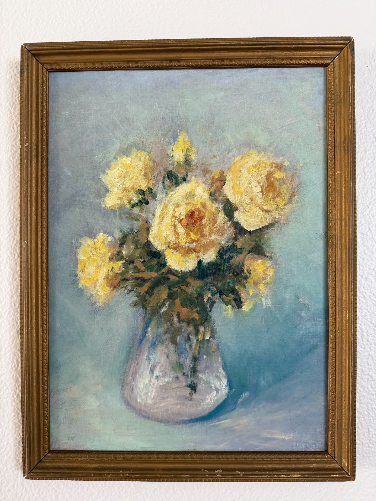 Vintage Original Oil Painting Still Life Impressionist Framed Floral Roses Art