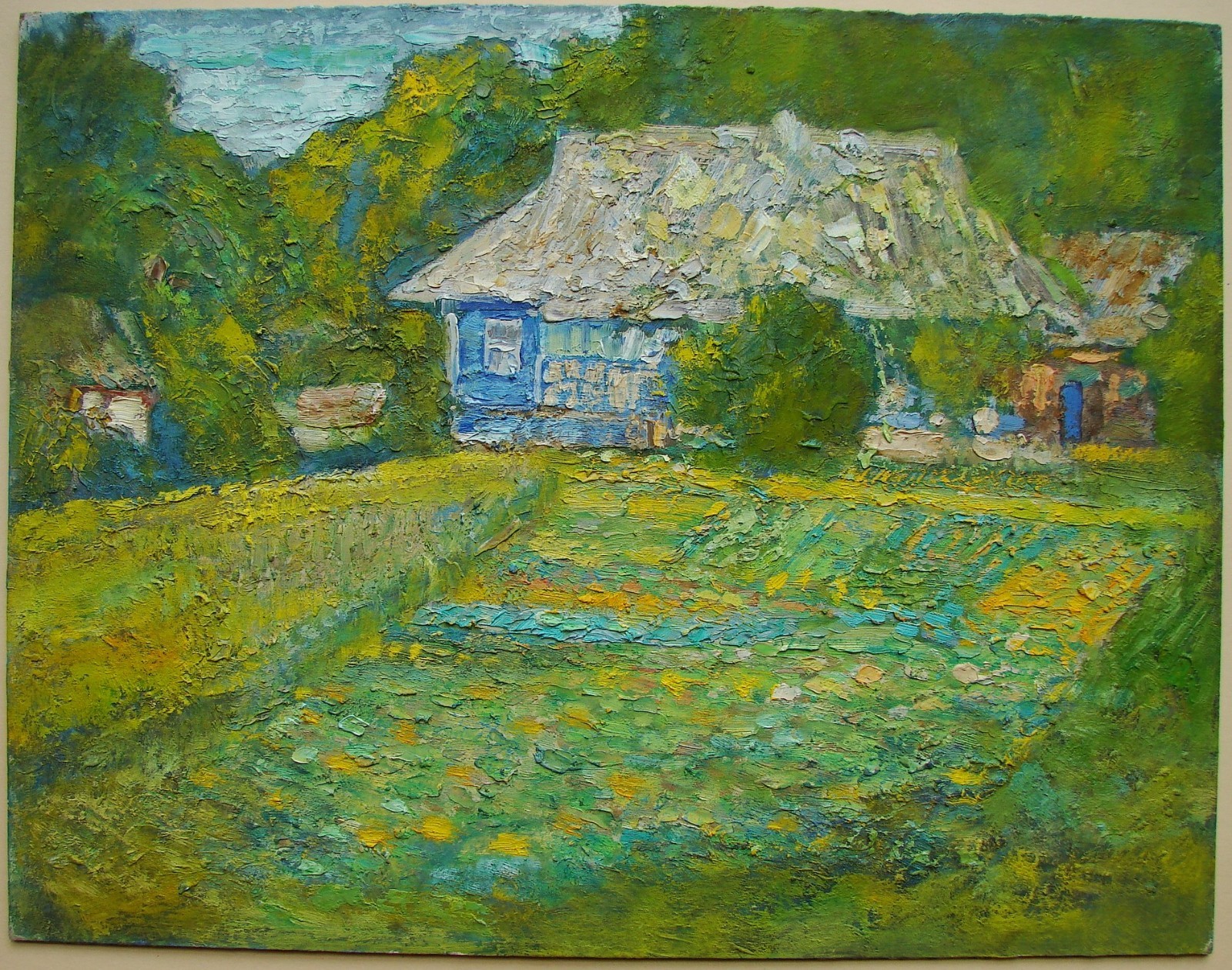 Ukrainian Soviet Oil Painting postimpressionism modernism village house garden