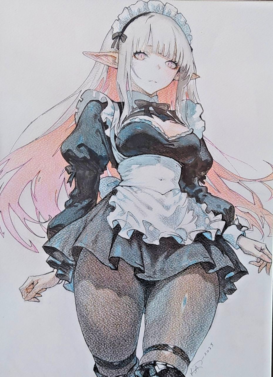 art 465 Original Anime Girl Drawing 15.x11 in — Mixed Media Illustration Paper