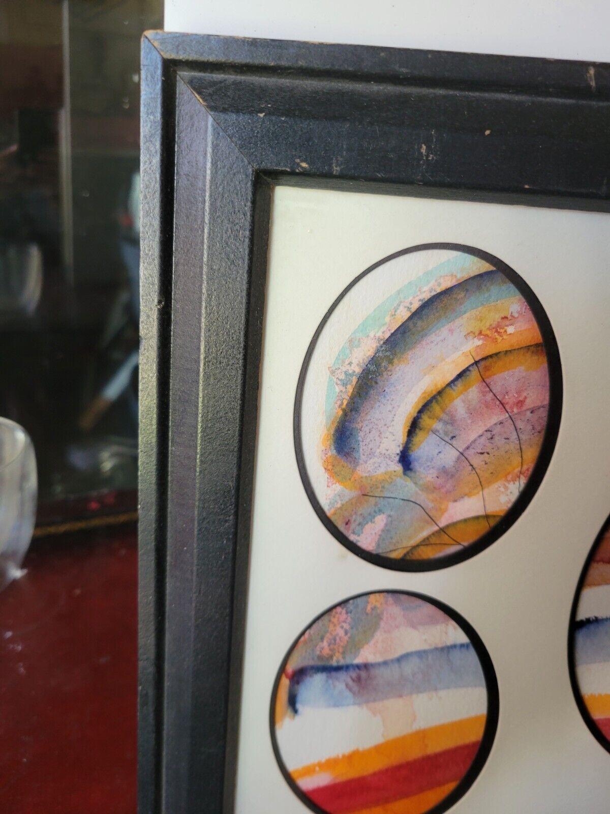 Framed Abstract Landscape Collage with Multi-Oval Cutouts