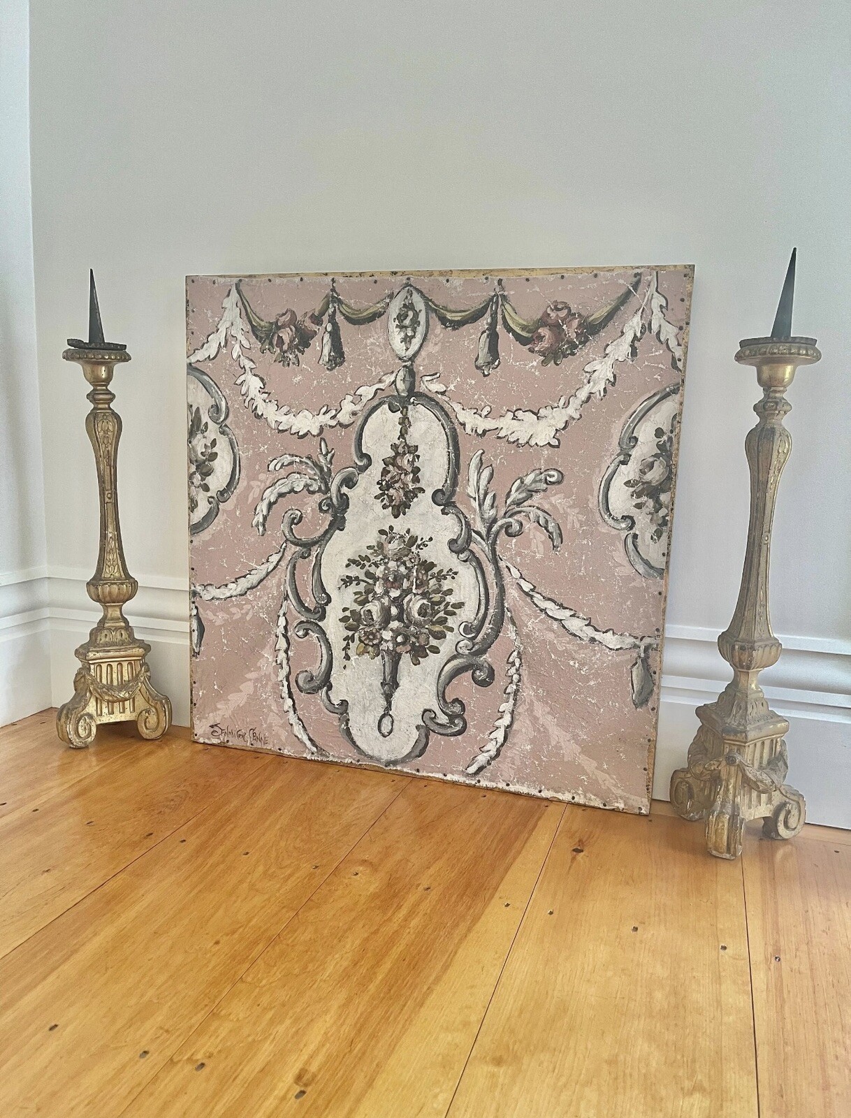Original Jennifer Lanne Painting Gold leafed tac edge PINK France» LARGE