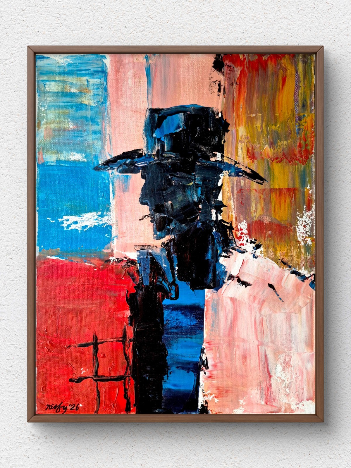 Original Signed Cowboy 11×14 Expressionist Acrylic Painting Dynamic Decor A046