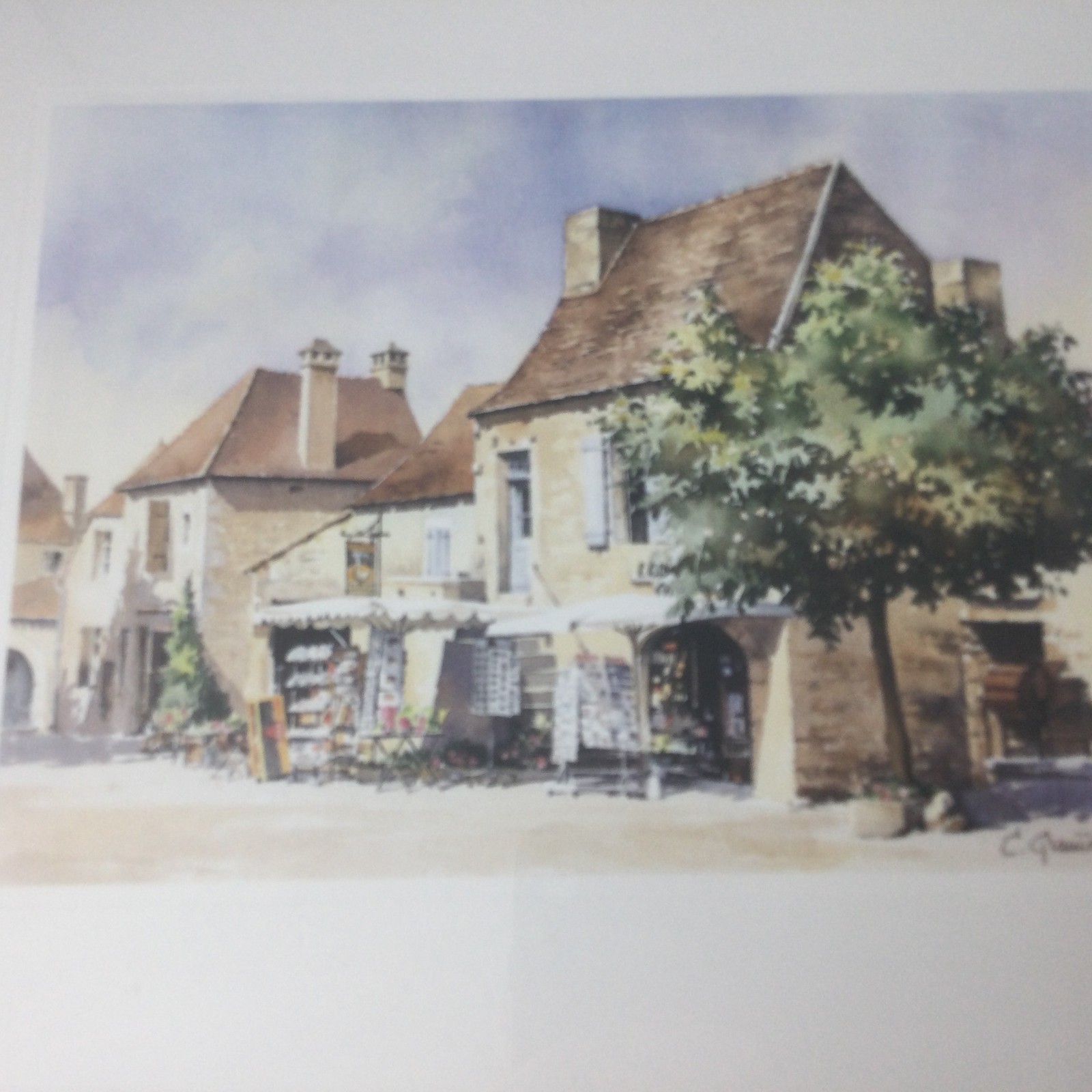 Vintage Watercolor Painting C. Grautau European Village Street 12″ x 10″ Framed