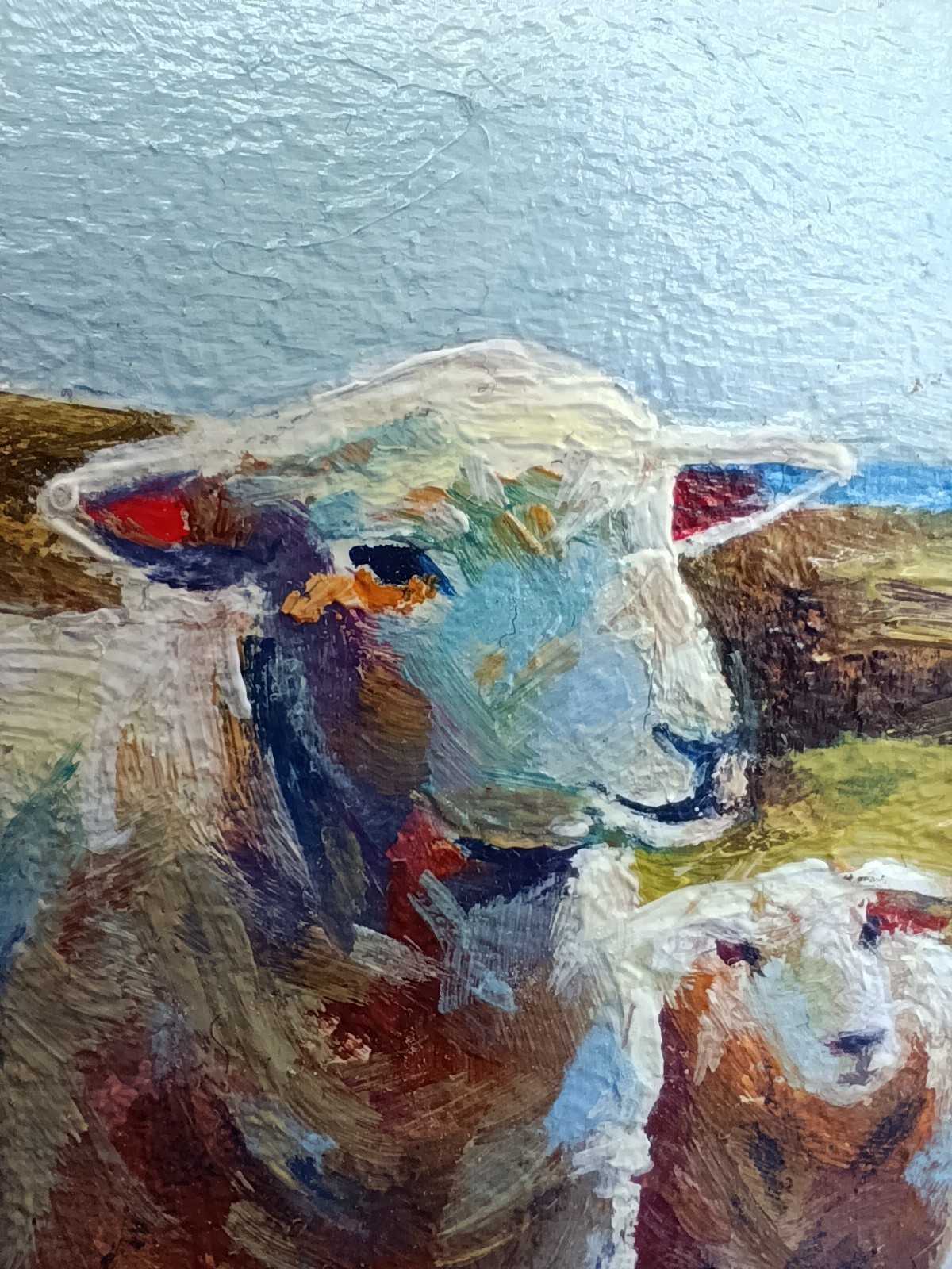 Sheep Original Oil Painting 4×6 Framed Signed Cute Lamb Farmhouse Landscape Art
