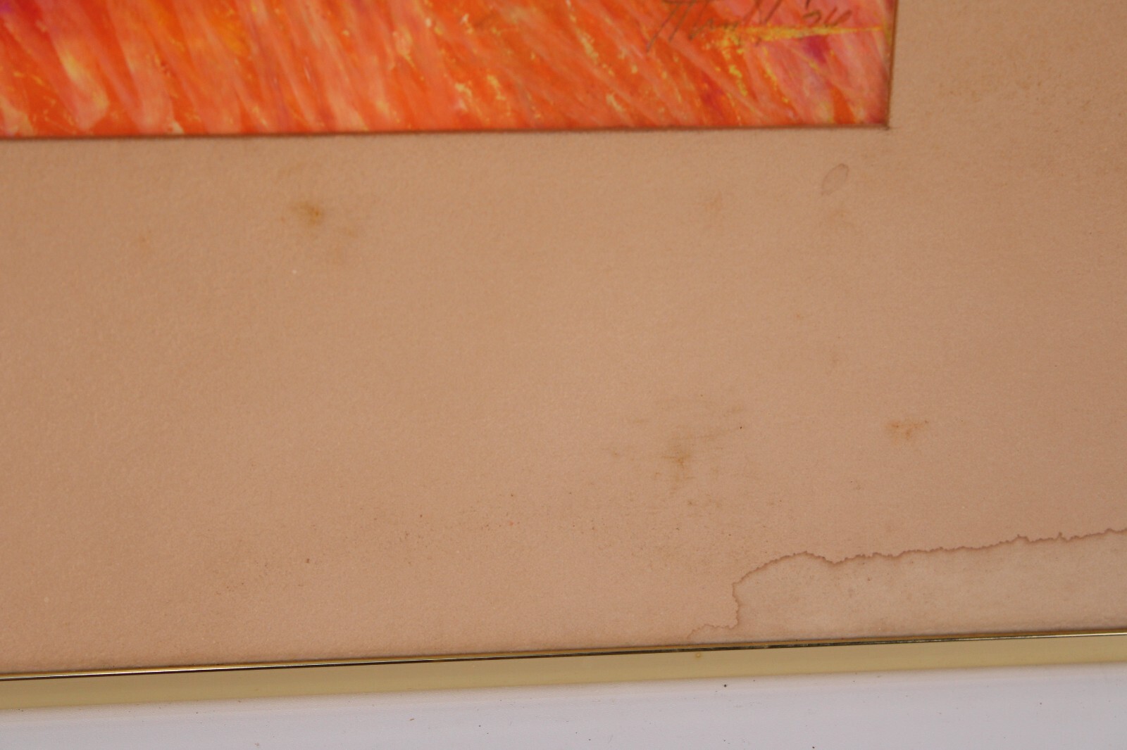 Mid Century Pink Abstract Oil Crayon Painting On Paper Signed Richard Terrell 64