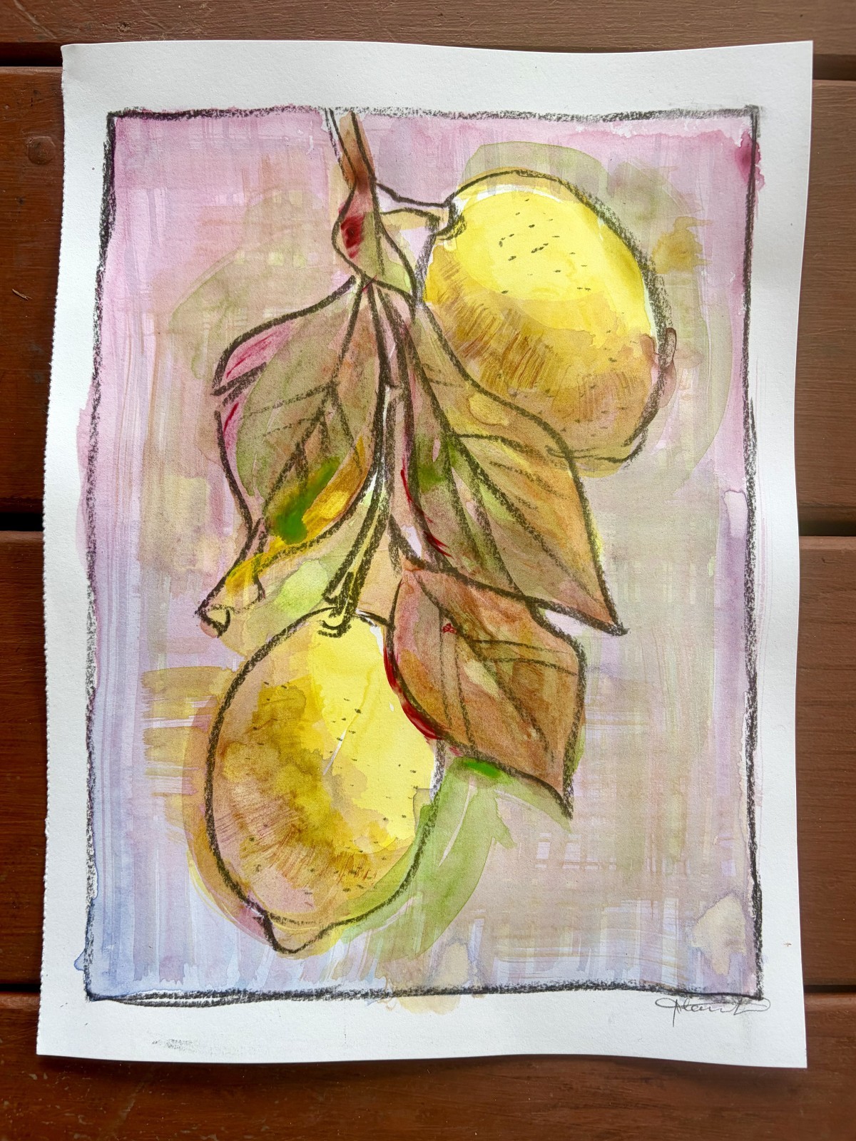 Lemon Magenta Painting By Alannah Dyer- Acrylic 9×12 in Beautiful Trendy Food