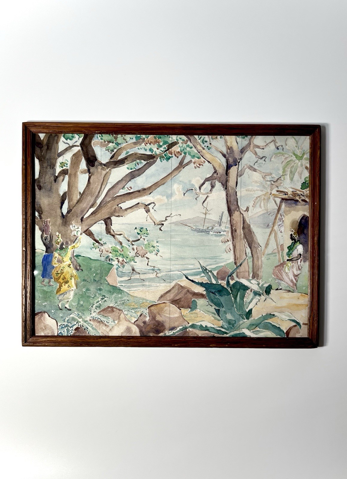 Vintage Framed Signed Watercolor Landscape Painting Realism Trees Nature