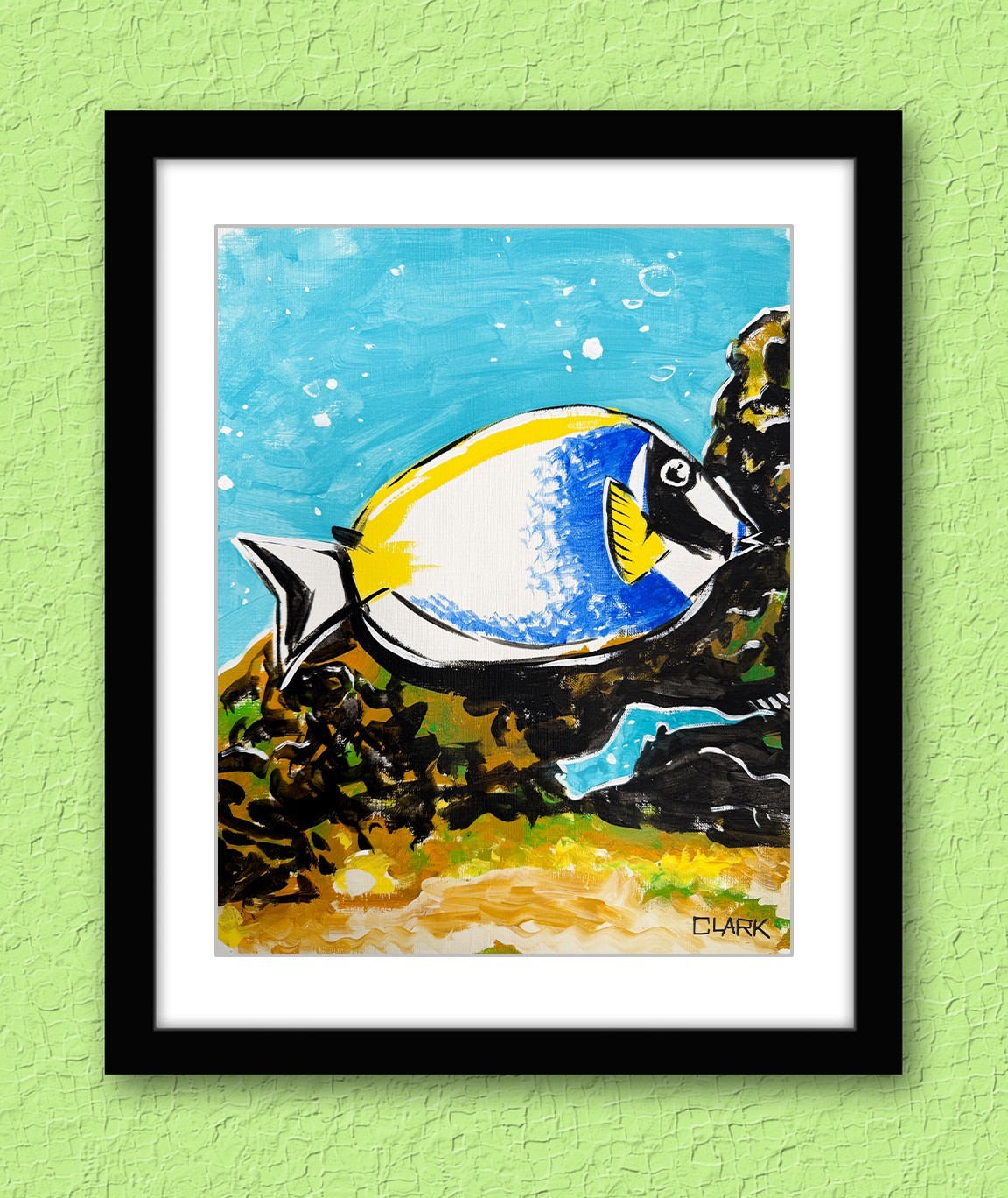 Colorful Regal Blue Tang Fish – Pop Art Acrylic Painting – 11×14″ Media Paper