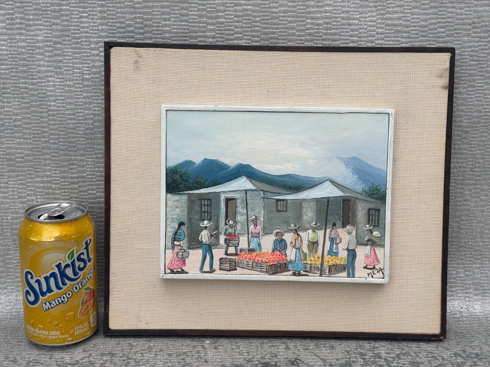 MEZA SIGNED OIL PAINTING SPANISH MARKET STREET VENDORS SOUTH AMERICAN ANDES ART