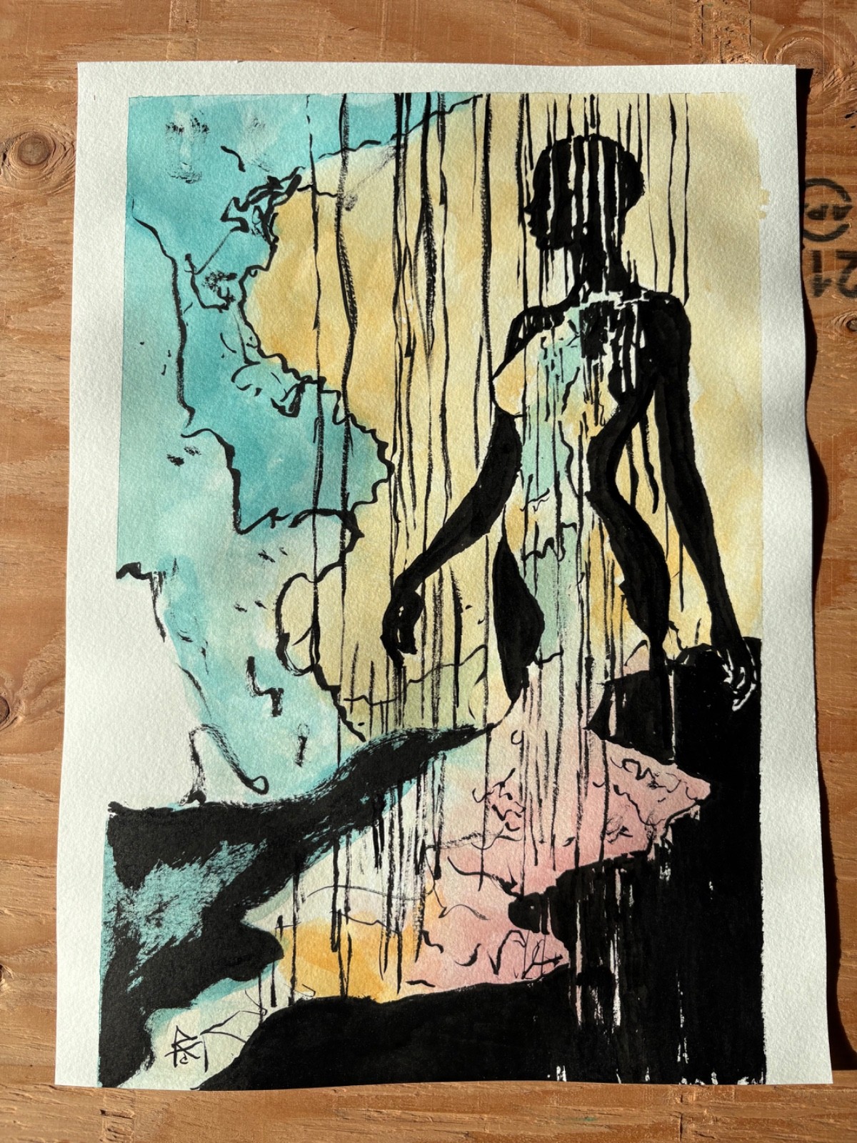 BATHROOM ART 11×15 Abstract Beautiful Afro Woman Watercolor Portrait Painting