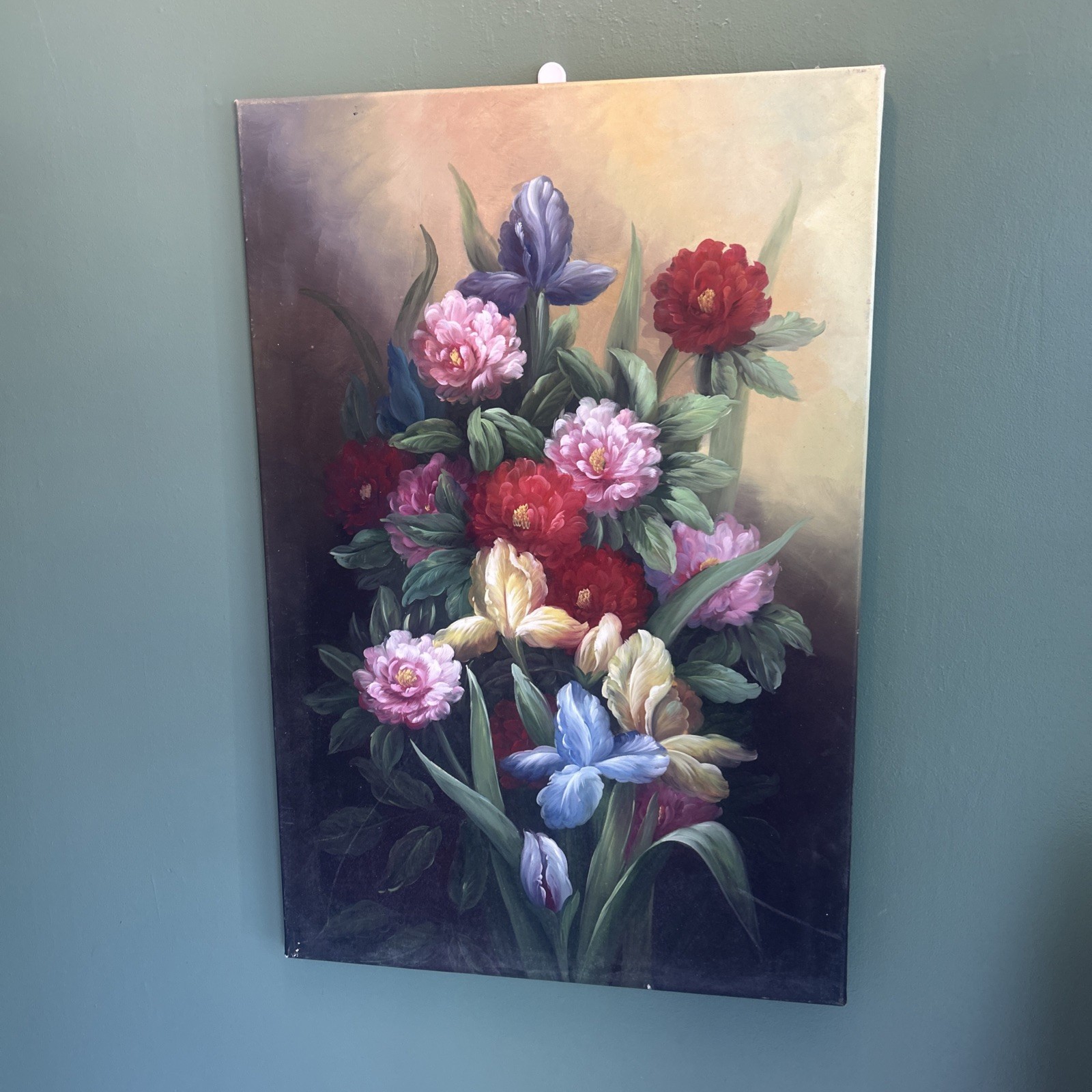 Original Oil Painting Still Floral Bouquet Canvas Art Rose Lilly 35 X 24