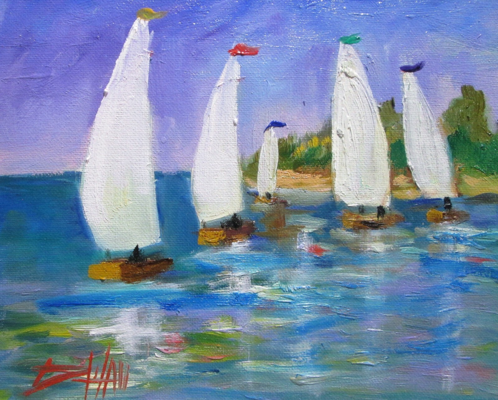 At Sails by Delilah impressionist oil seascape boat painting original COA