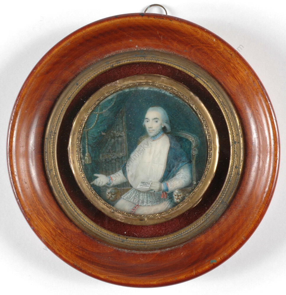 «Portrait of a Cleric», Turin School, high quality miniature, ca.1790