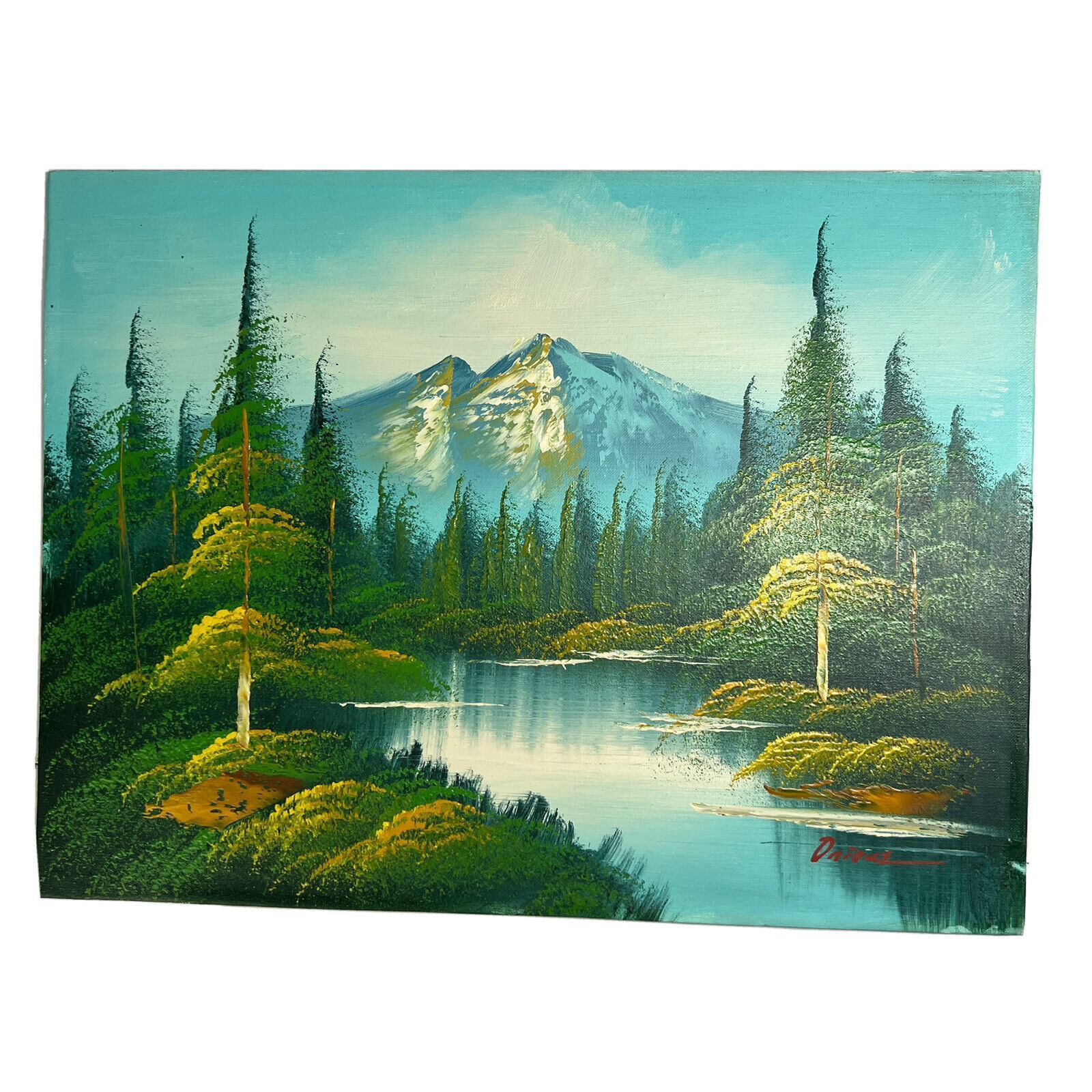BEAUTIFUL HAND PAINTED NATURE LANDSCAPE MOUNTAINS TREES ACRYLIC ON CANVAS 12×16