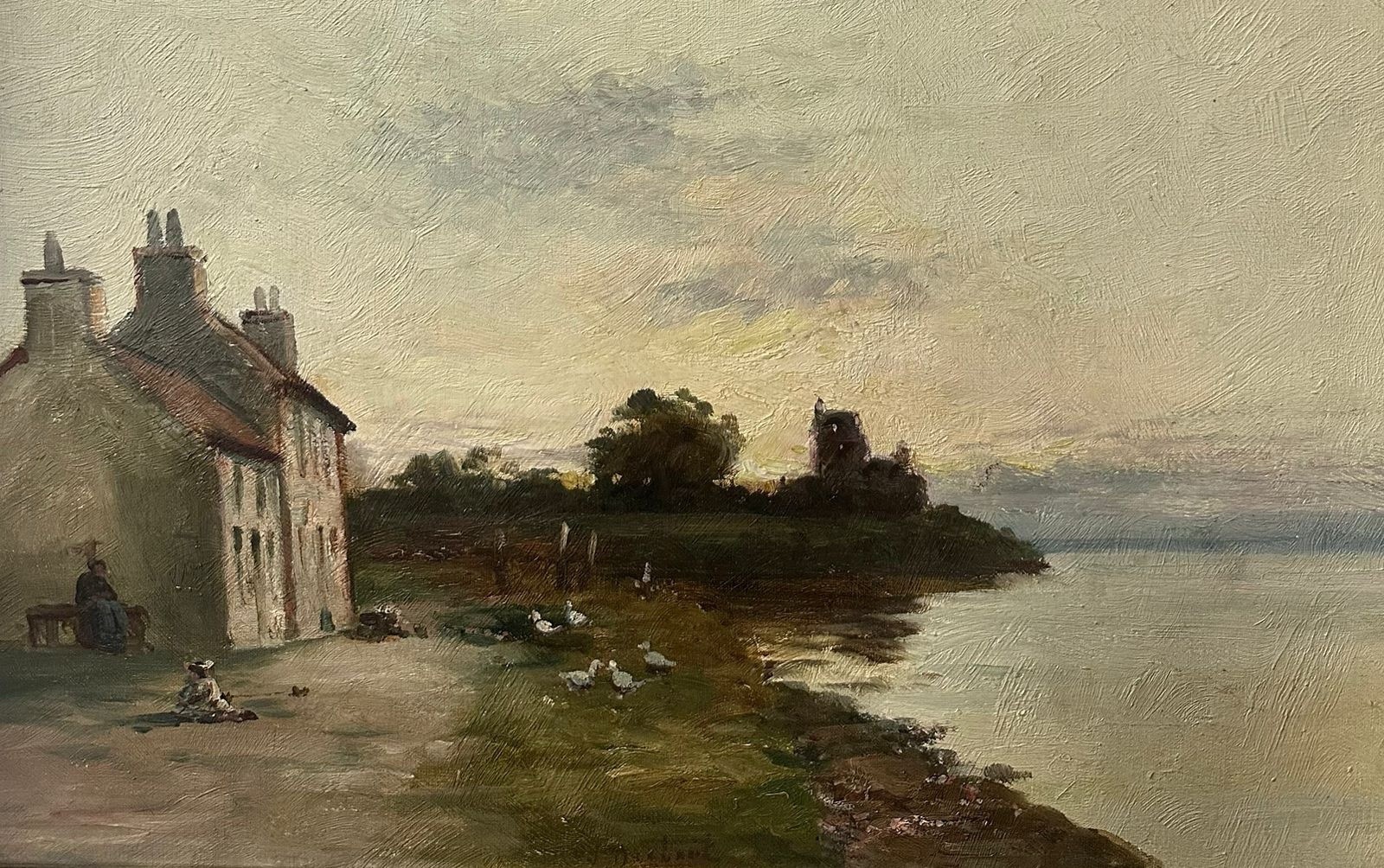 Scottish School (Late 19Th Cen-ry) : Sunset With Figures , Oil On Canvas ,Signed