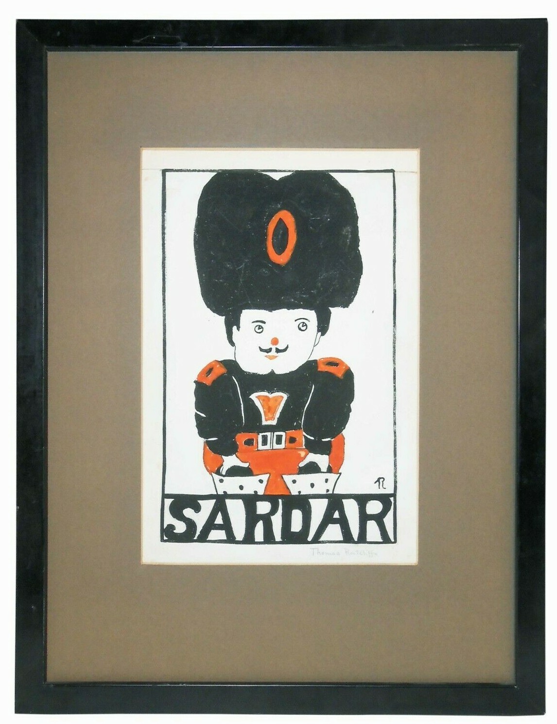 THOMAS RATCLIFFE (UK MID-20TH C) ‘SARDAR’ SGND FIGURATIVE W/C, MATTED/ORIG FRAME