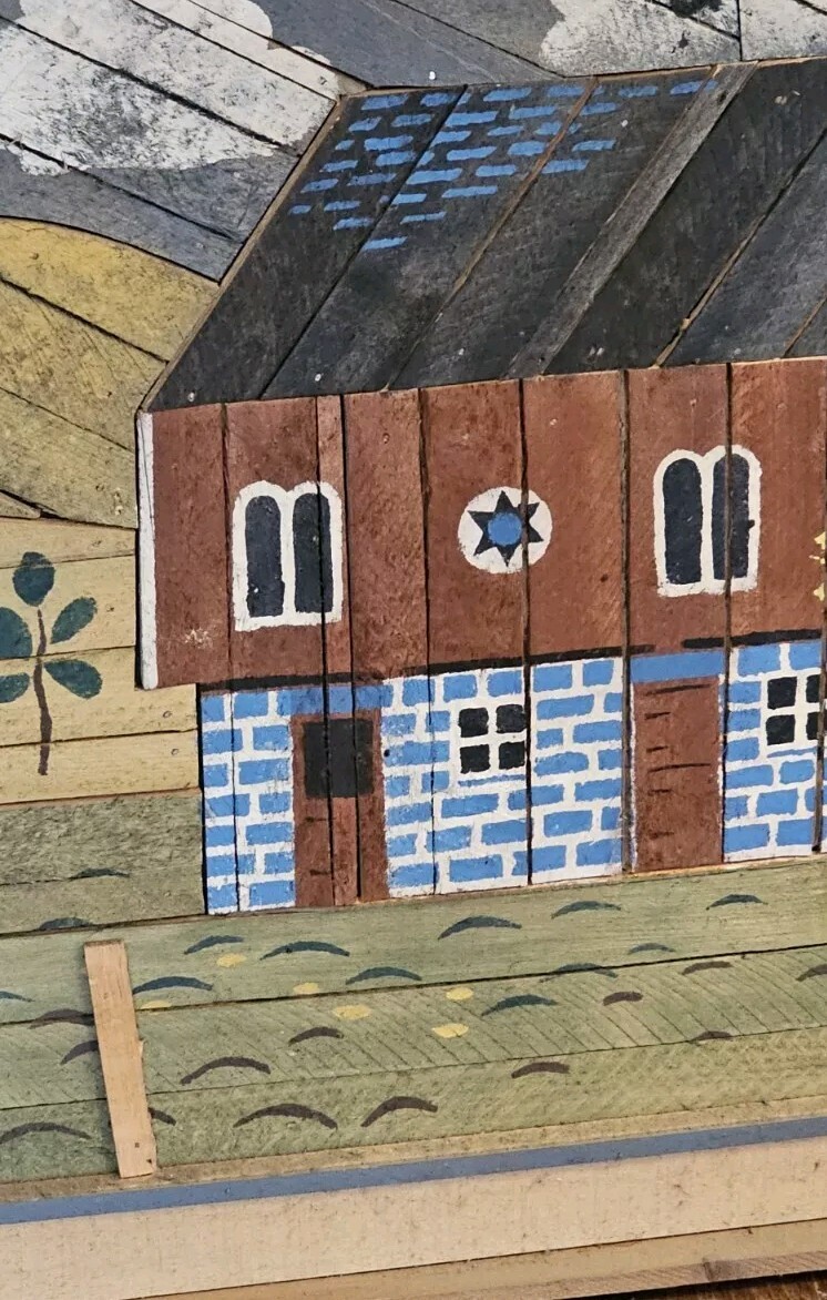 Vintage Theodore Degroot Lath Art Farm Wood Mosaic 37×25 Signed Folk