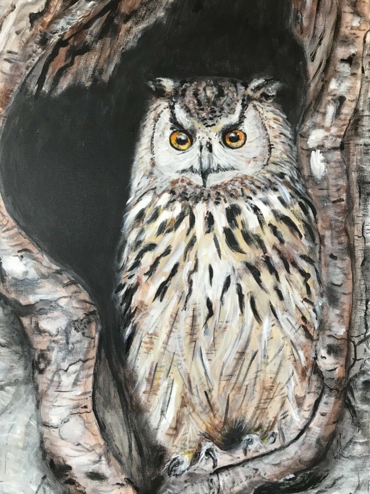 Original acrylic painting- owl on canvas 24x18x0.5 in, home decor, art