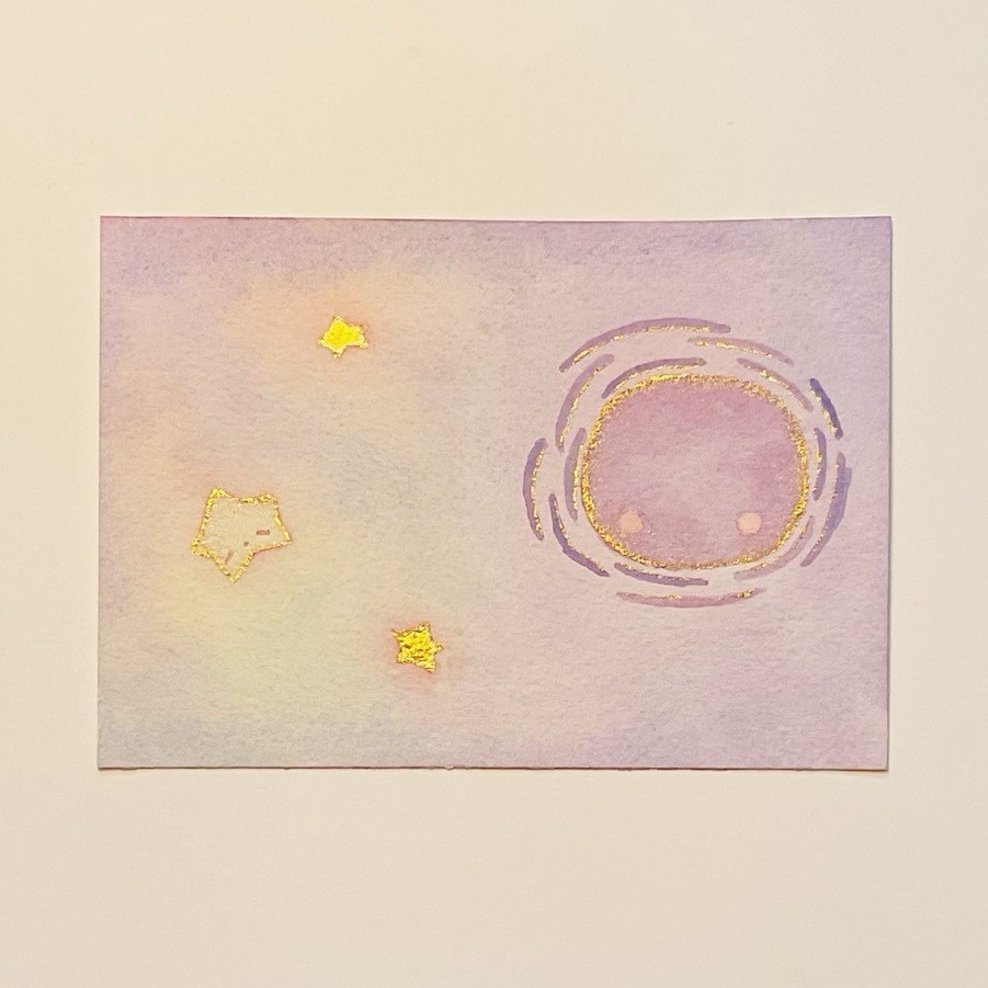 Space Stars Watercolor Painting, Small Unframed Outer Space Theme, Black Hole