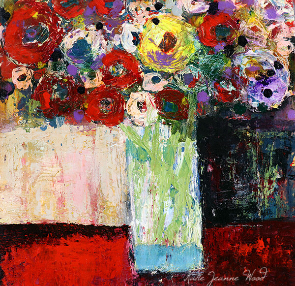 Flower Painting Original Floral Roses Poppies Yellow Canvas Art Miz Katie