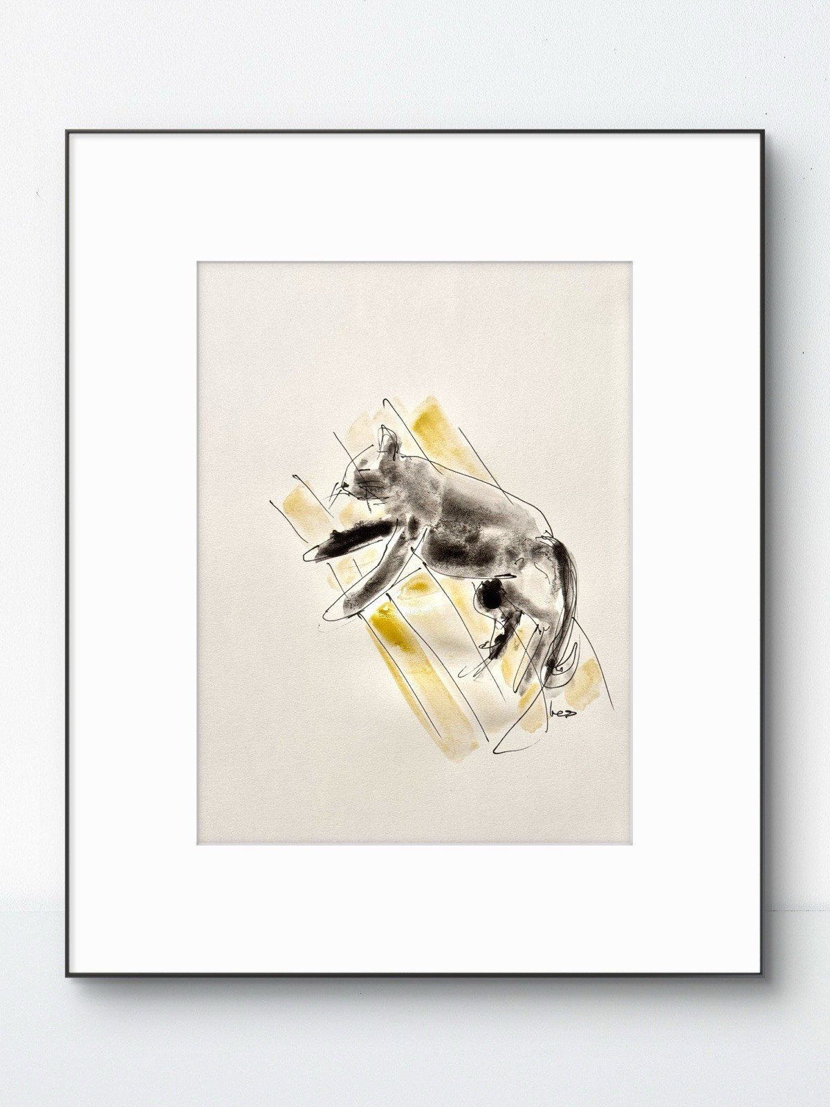 SAMATOWIC Original Abstract Cat Expressionism 9×12 Ink Handmade Signed Art 24