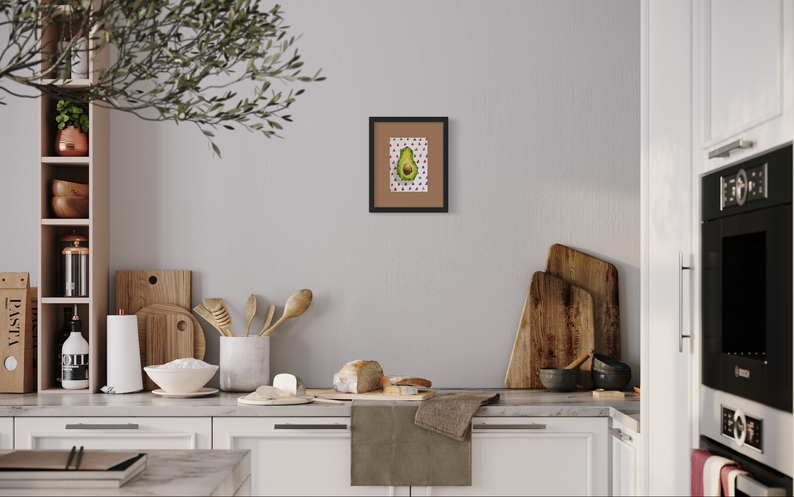 Original watercolor painting Sliced Avocado fruit 7.5 x 5.5 food kitchen artwork