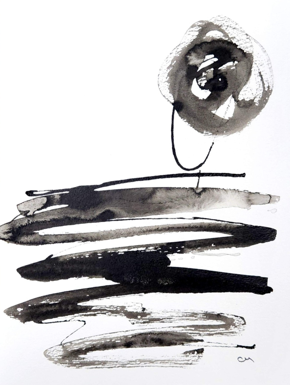Original Minimalist 9×12 Landscape Ink Art Paper Monochrome Abstract Signed