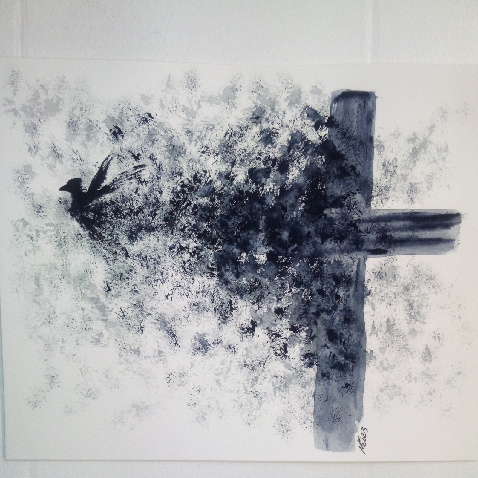 8×10 CROSS DOVE Christ love peace faith bird Easter Original Watercolor Painting