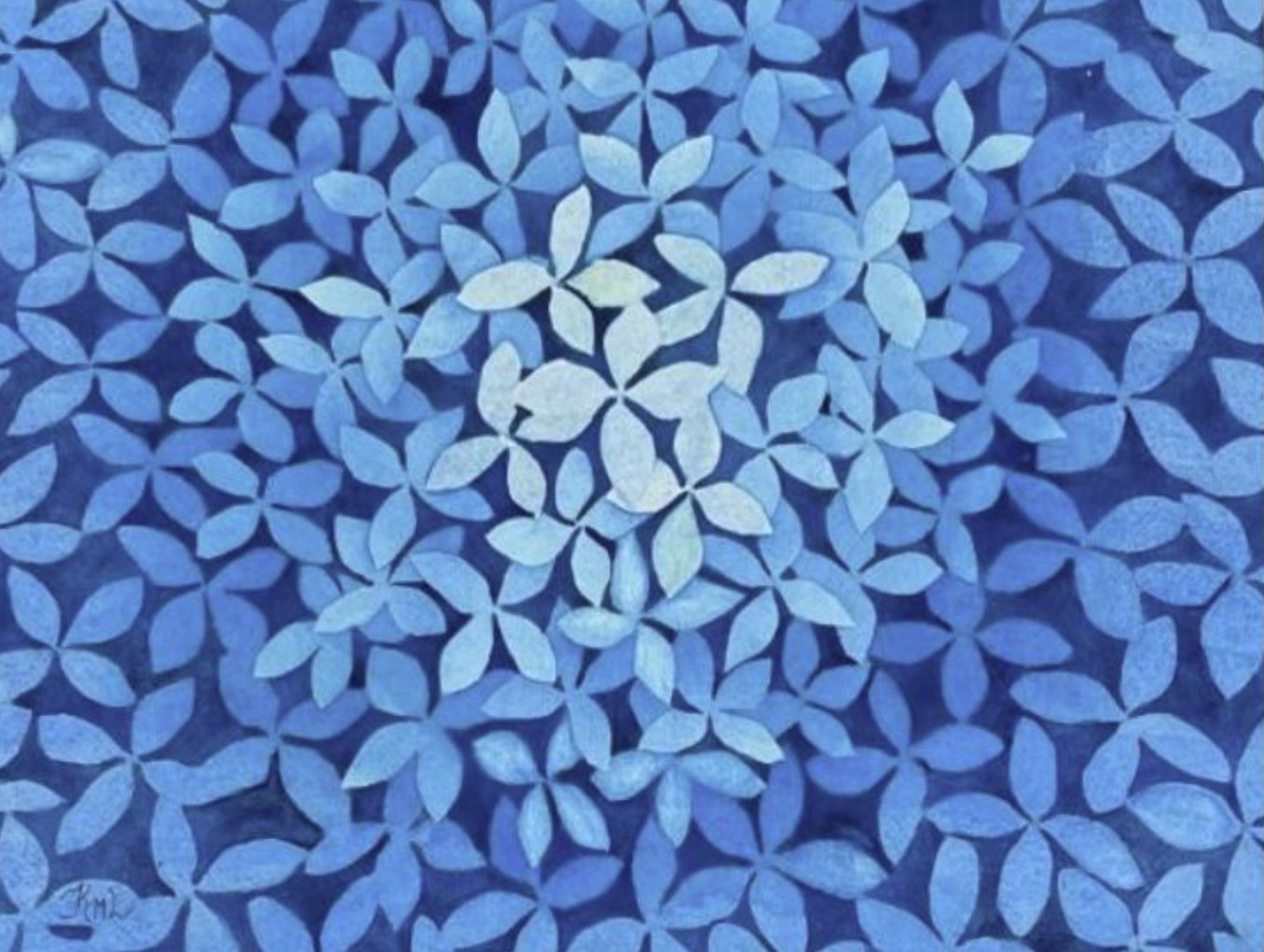 PAINTING WATERCOLOR 11X14 ad DOUBLE WHITE MAT 16X20 FLOWER HYDRANGEA BLUE ART