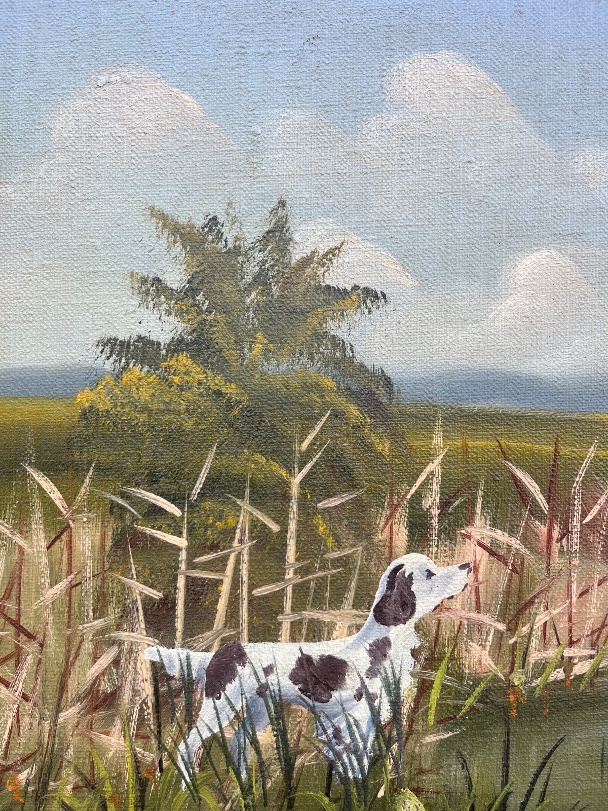 Impresssionist Wide Summer Landscape With Lake Home Jagdhund Ducks Oil Painting