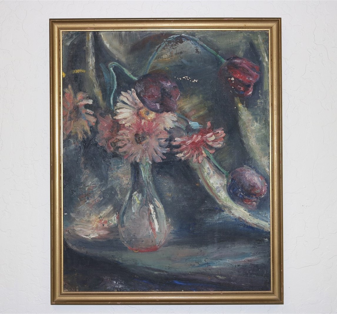 Antonia J. Schot Greene (1881 – 1957) Oil on Board ‘Still Life Flowers’ 16×20″