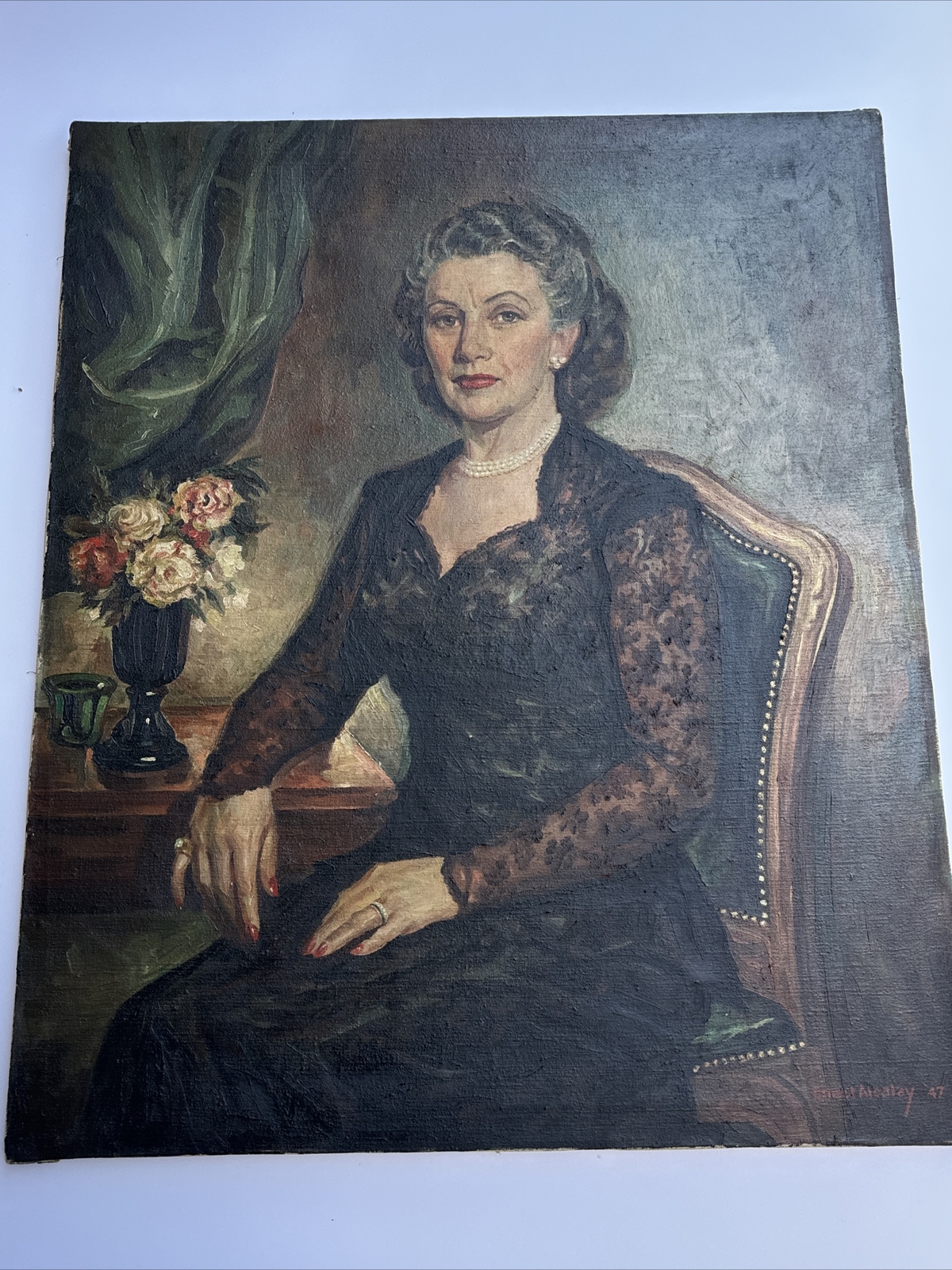 ANTIQUE 1940’S PORTRAIT WOMAN PRETTY FEMALE MODEL ESTATE HEIRLOOM ERNEST ALCALAY
