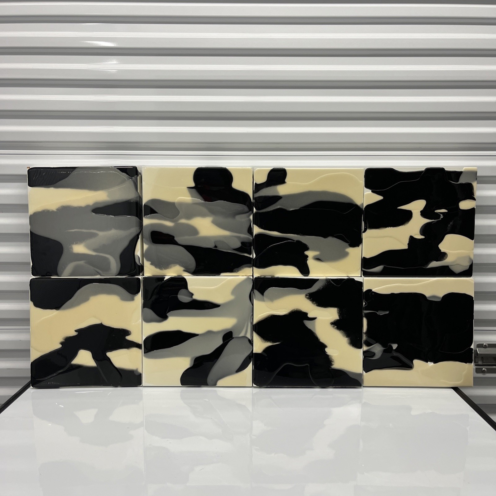 Andy Blank Abstract Paintings Black/Gray/Ivory – Set Of 8 (each 12”x12”x1.5”)