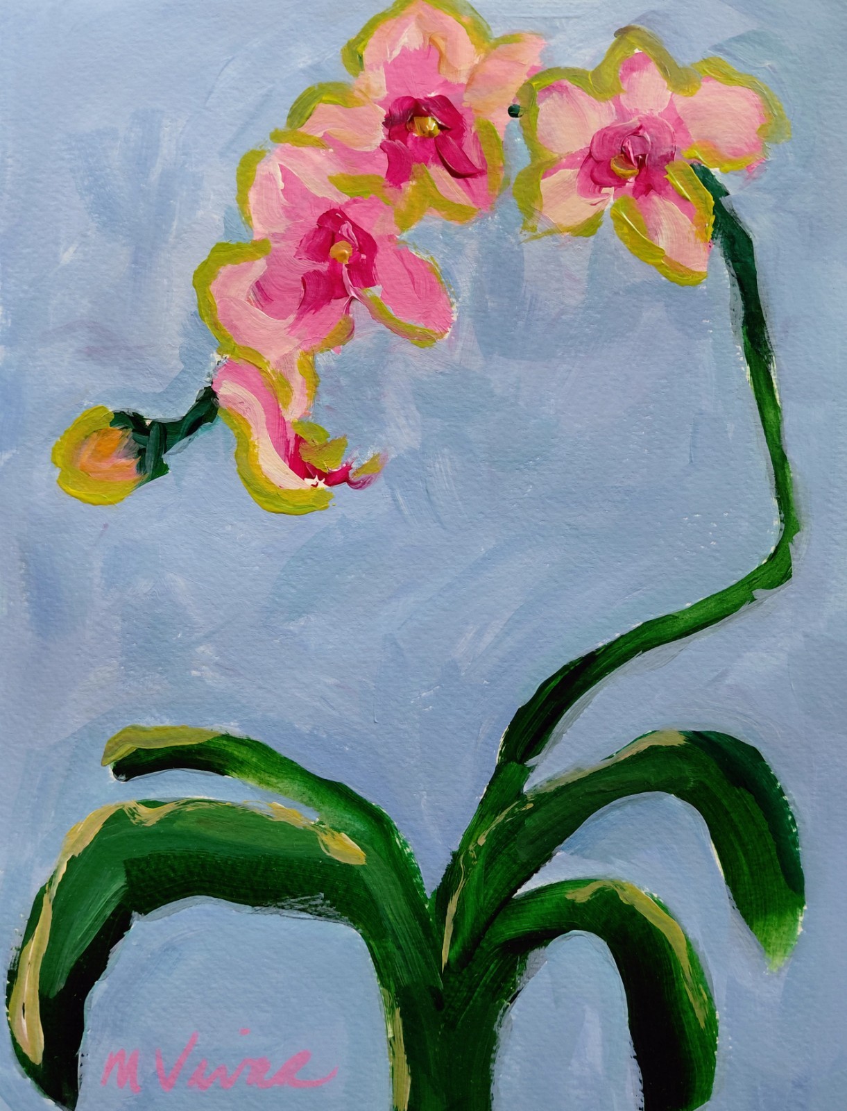 MONA VIVAR 12×9 Abstract Orchid Flower Original Contemporary Art Painting
