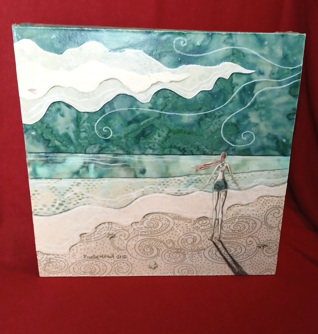 Original Layered Paper, Hand Painted Pen and Watercolor Art «Lost at Sea»