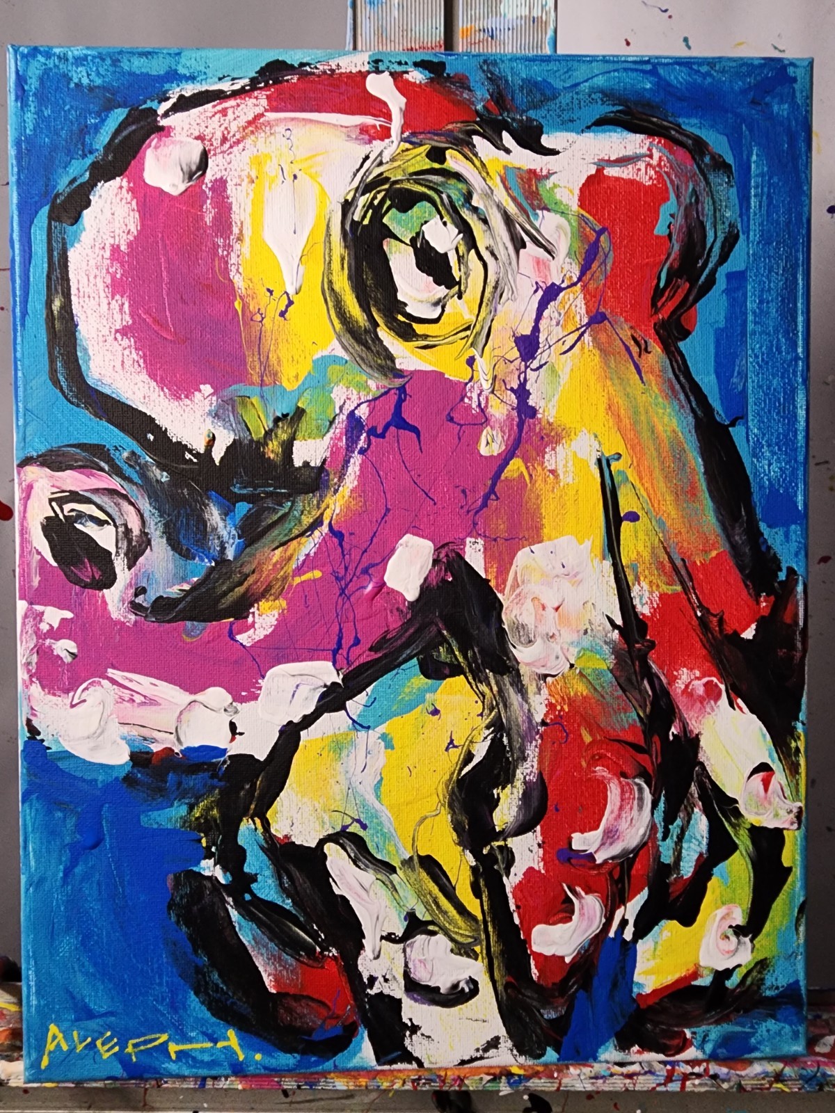 Aleph Original Impressionist Sea Animals Painting 11×14 Canvas Wall Art Decor