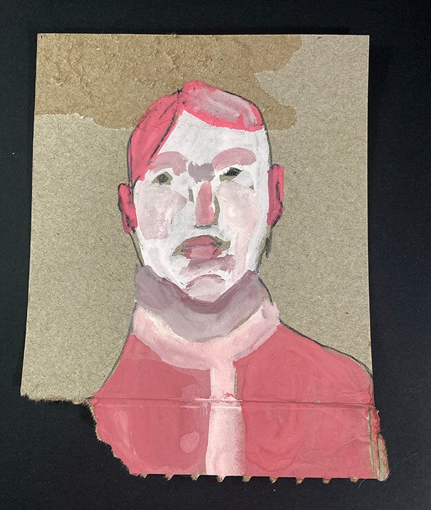 Woman Portrait Painting Original Grungy Pink Outsider Folk Art Grandmacore