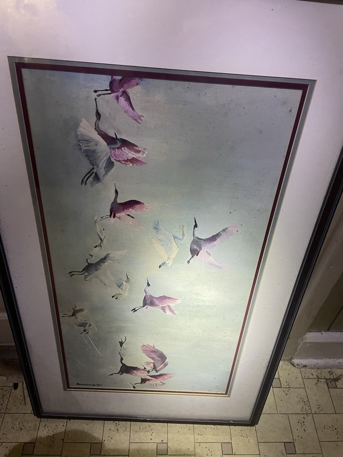 vintage 1987 flamingo painting Framed Not A Print