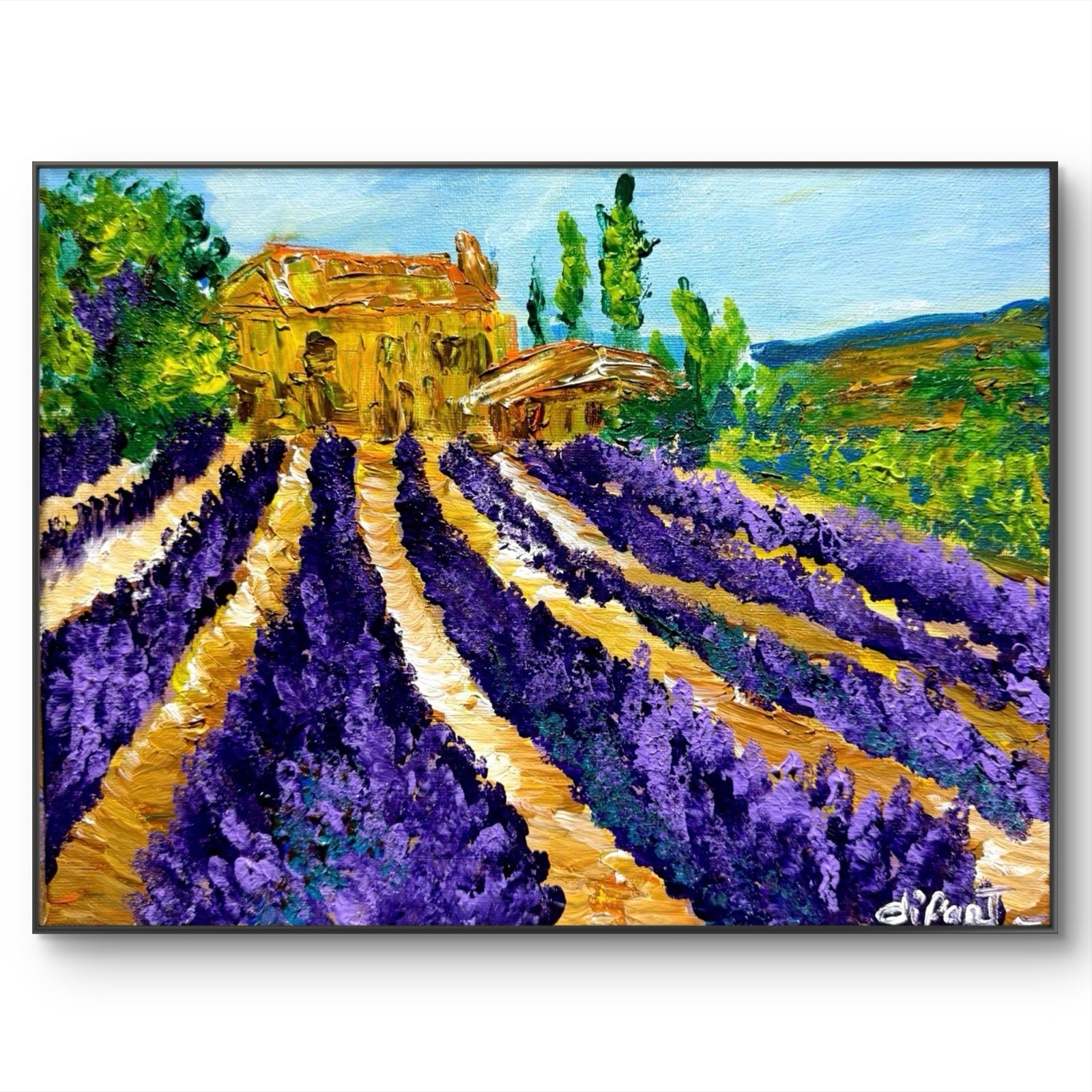 Original Art 12×9 Canvas Lavender Provence Rows Abstract Fine Art Home Decor