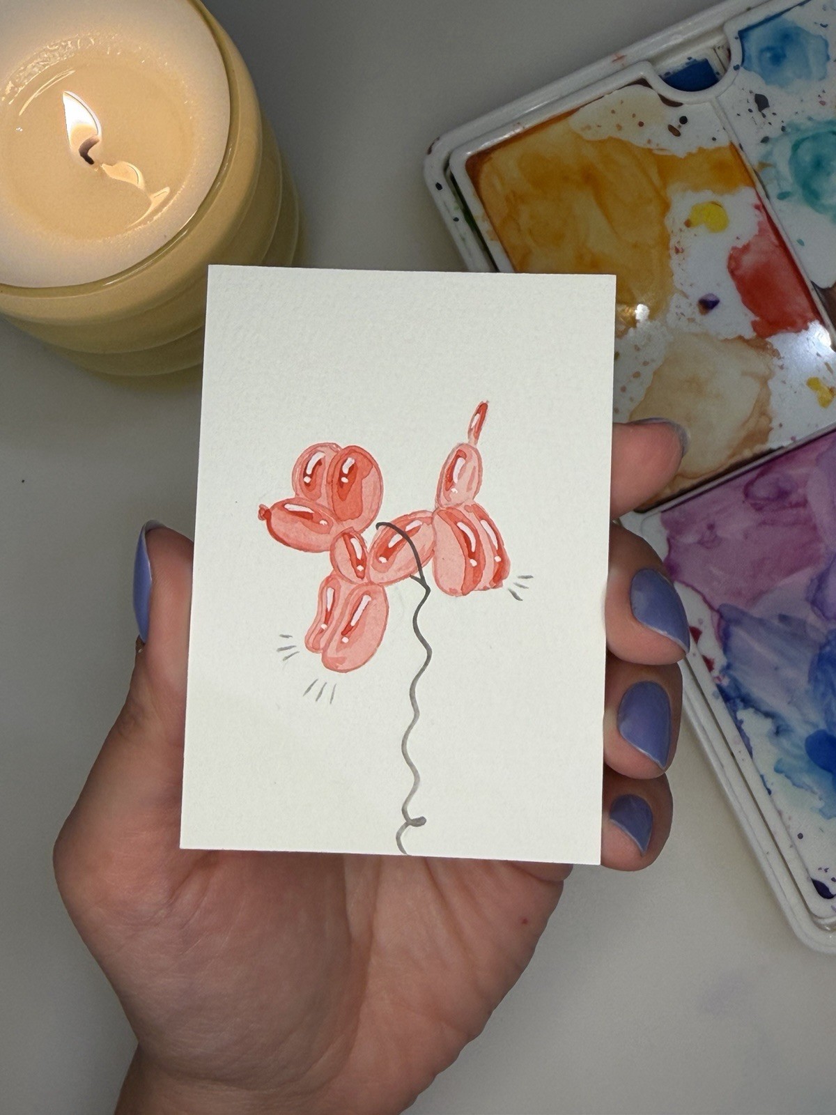 ACEO Original Mini Painting 2.5×3.5in /Red Balloon Dog