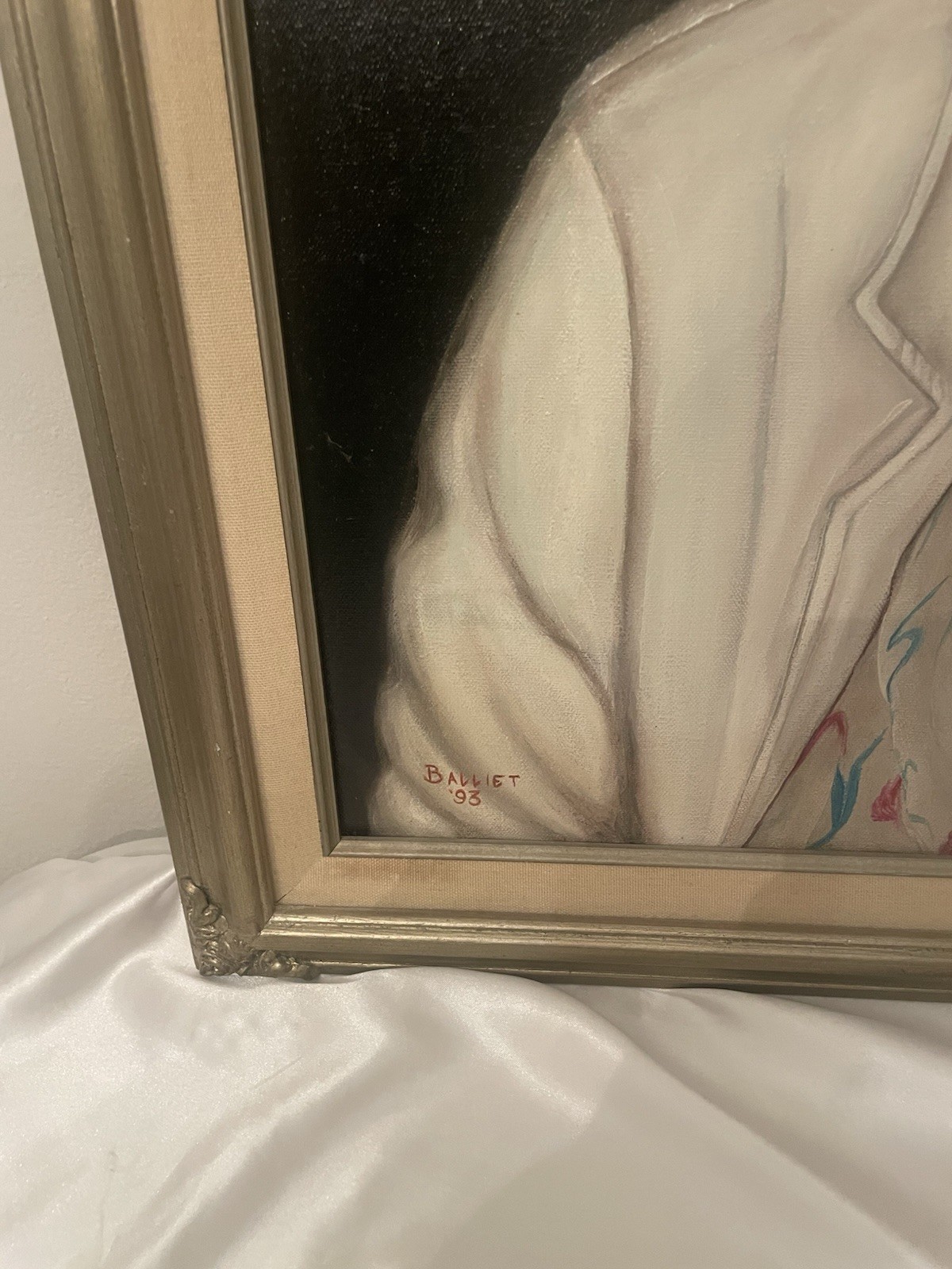 Vintage Canvas Framed Oil Portrait Painting OLDER LADY Gray Hair Eyeglasses 93