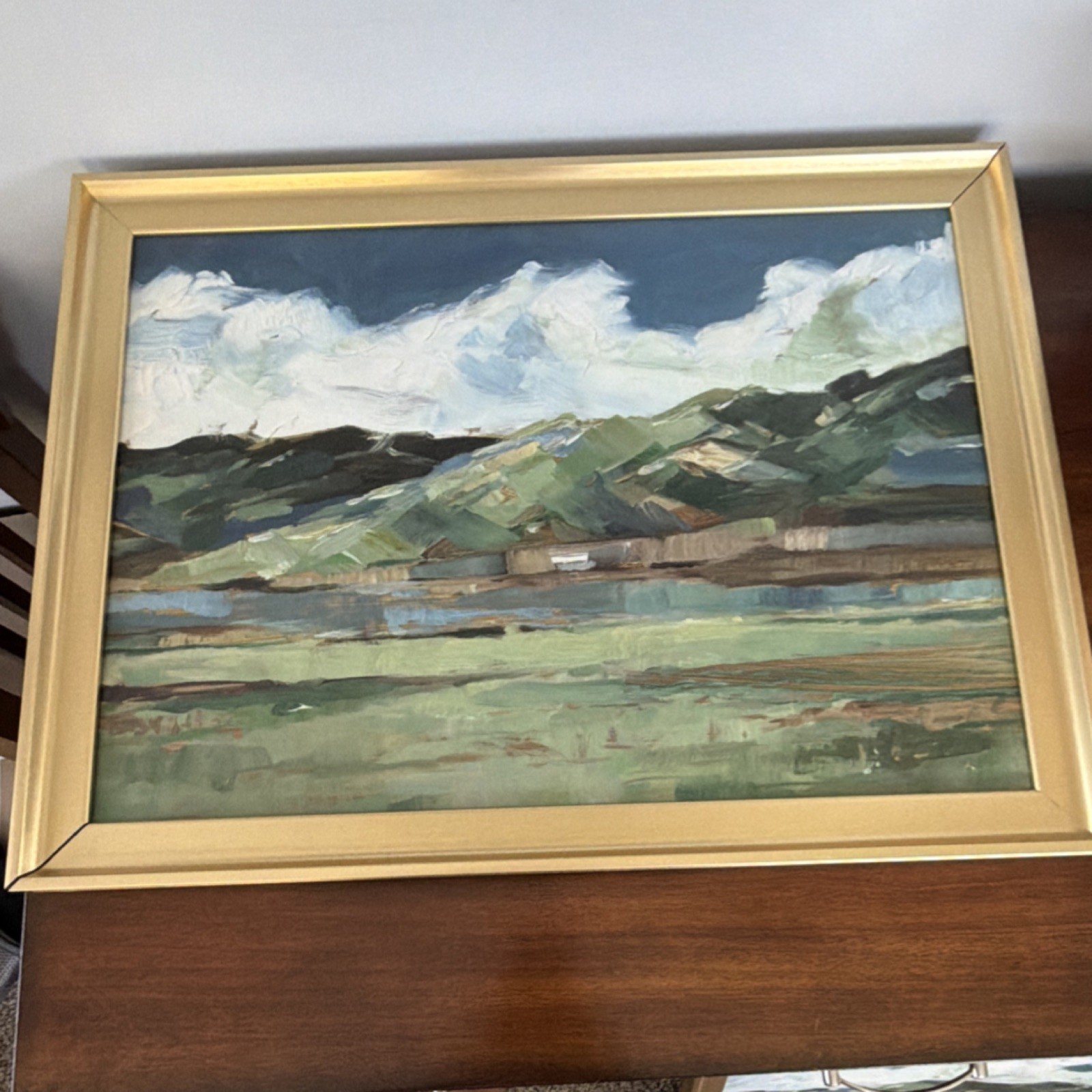Framed Modern Landscape Mountain & Clouds Painting, Single Piece Nature Theme