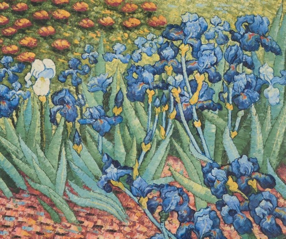 Unknown artist. Oil on canvas. Field of flowers. After van Gogh. Late 20th C.
